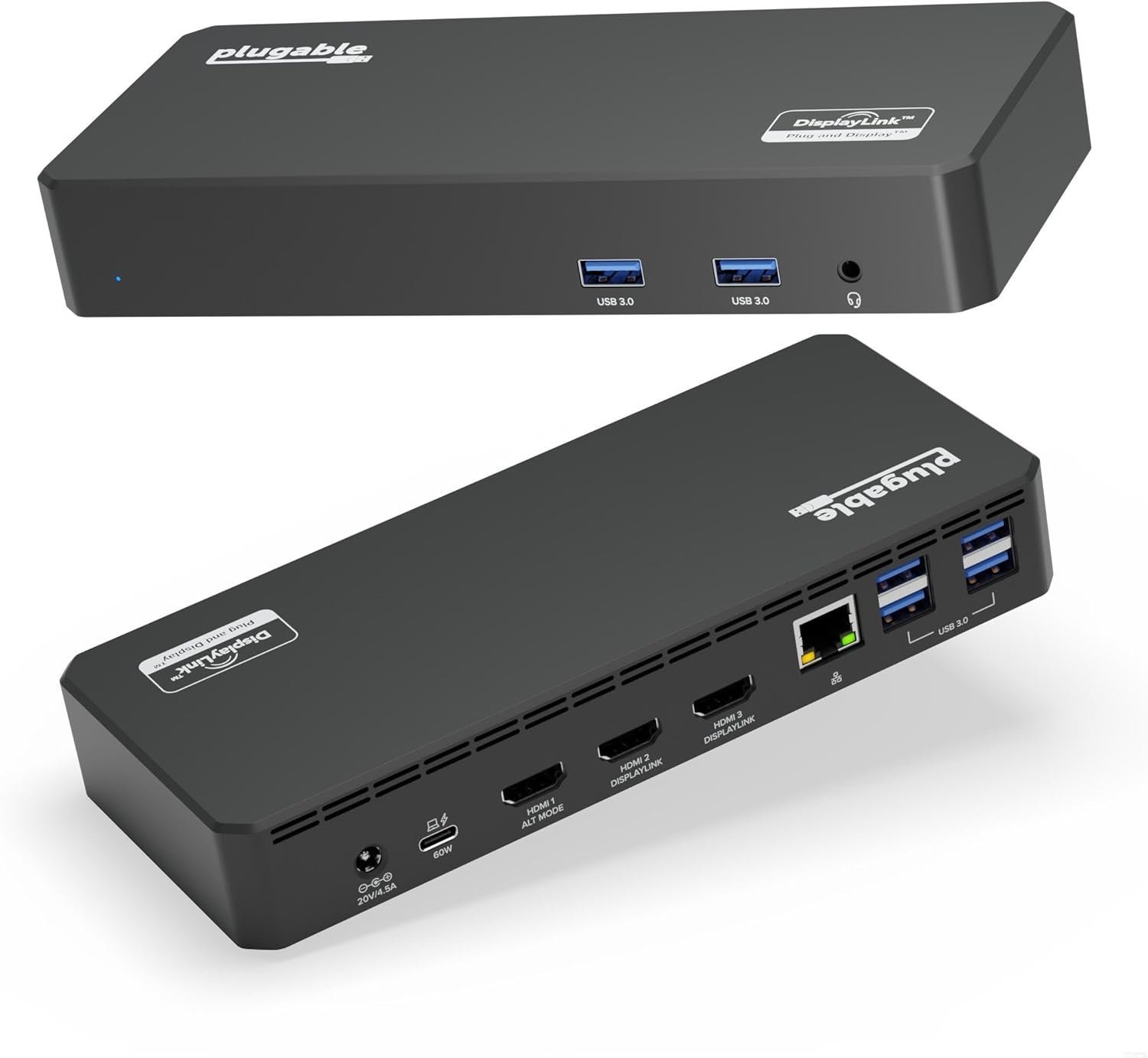 Plugable USB C Triple Display Docking Station with Laptop Charging, for Thunderbolt, USB4, or USB C Systems, Compatible with Windows