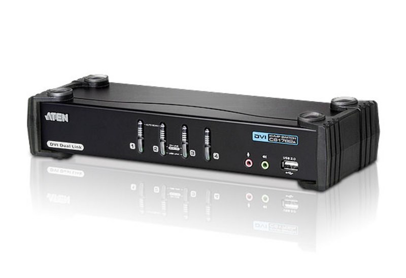 Aten Desktop KVMP Switch 4 Port Single Display Dvi W/ 7.1 Audio, 4X Custom KVM Cables Included, 2X Usb Port, Selection Via Front Panel
