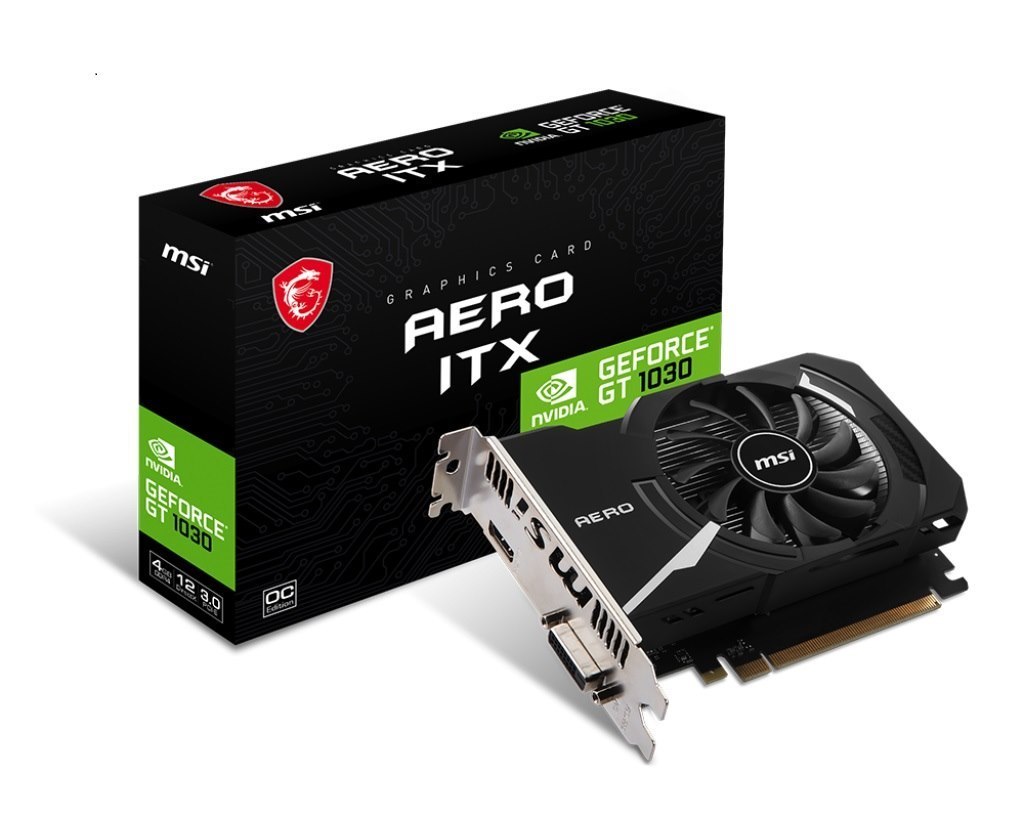 Msi nVidia GeForce GT 1030 Aero Itx 4GD4 Oc Video Card, PCI-e 3.0, 1430 MHz Boost Clock, 1189 MHz Base Clock, 1X Hdmi 2.0, 1X Dvi(New)