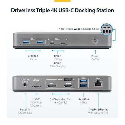 StarTech Connect Three 4K 60HZ Displays (2X DP / 1X Hdmi) Through A Single Usb Type-C Por