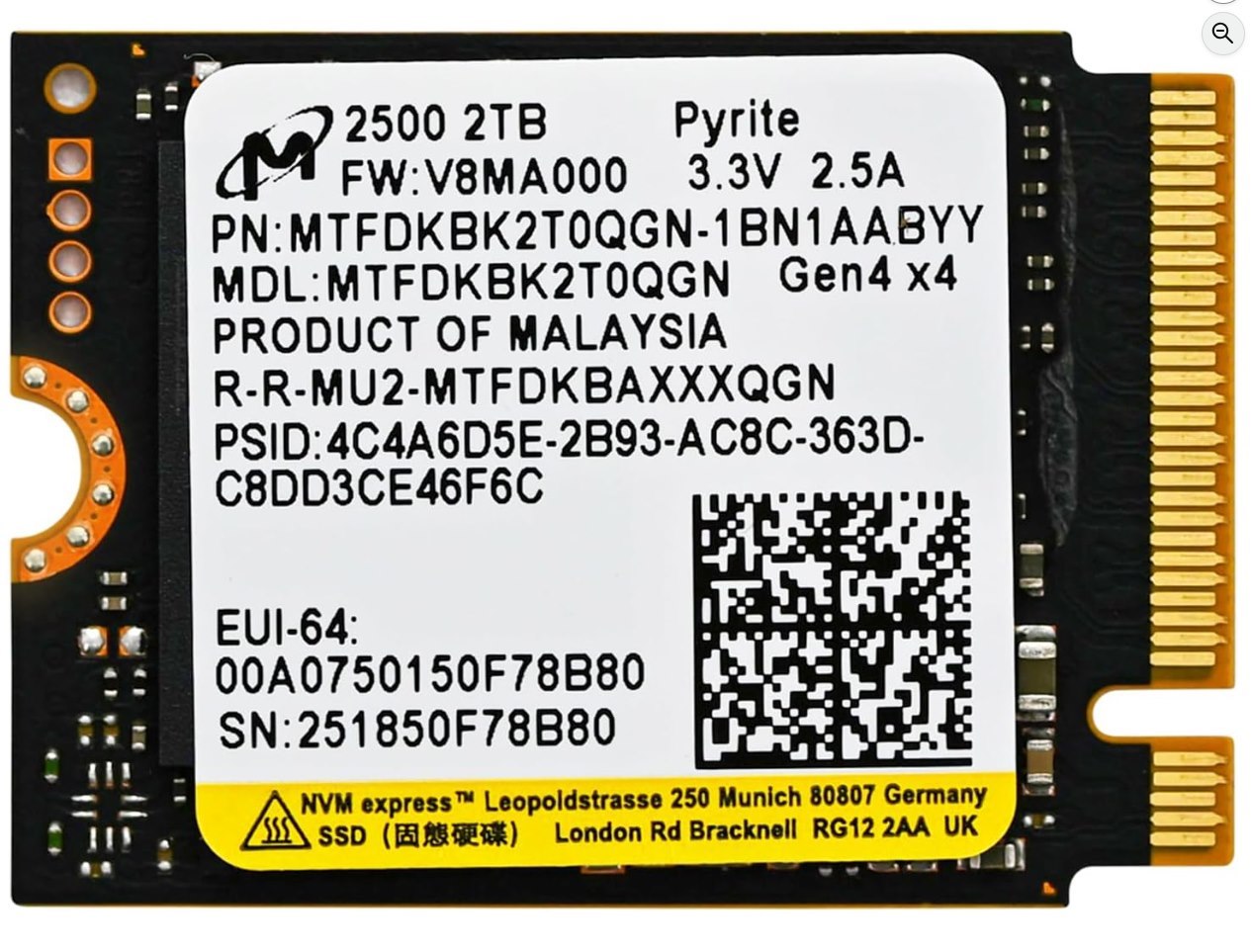 Micron 2TB 2500 M.2 2230 PCIe Gen 4.0x4 NVMe SSD Up to 7100 MB/s 