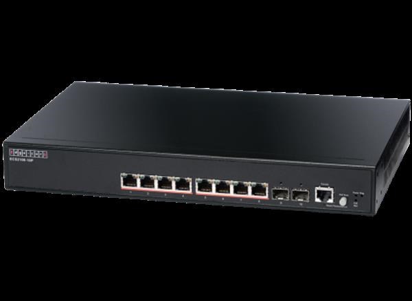 Edgecore 8 Port Gigabit PoE+ Web Smart Pro Switch. 2 SFP & 8 RJ-45 PoE Ports. Power Budget: 125W. 1X RJ45 Console Port. Fanless Design.