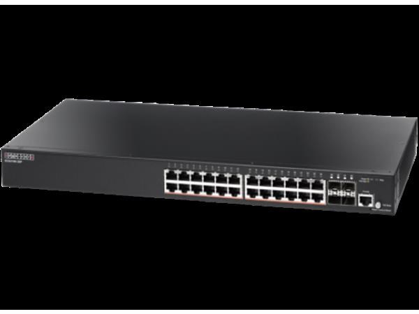 Edgecore 24 Port Gigabit PoE+ Web Smart Pro Switch. (4-Port Ge SFP& 24X RJ-45 Ports). Power Budget:200W. 1X RJ45 Console Port. External Power.