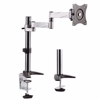 Brateck 13'-27' Monitor Desk Mount. Rotate, Extend, Tilt And Swivel. Supports Vesa 75X75 & 100X100. Max Load: 8Kgs. Max Arm Extension - 396MM. Colour: Slate Black & Metallic Grey.