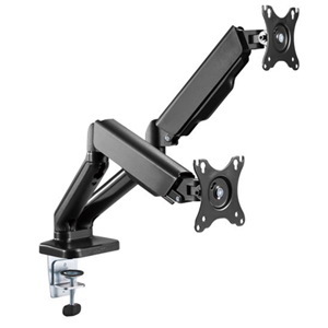 Brateck Elegant Dual 13'-27' Counter Balance Monitor Desk Mount. Max Load 6.5Kgs. Supports Vesa 75X75 & 100X100. Gas Spring With Matt Plastic Surface. Extend, Tilt & Swivel. Black Colour