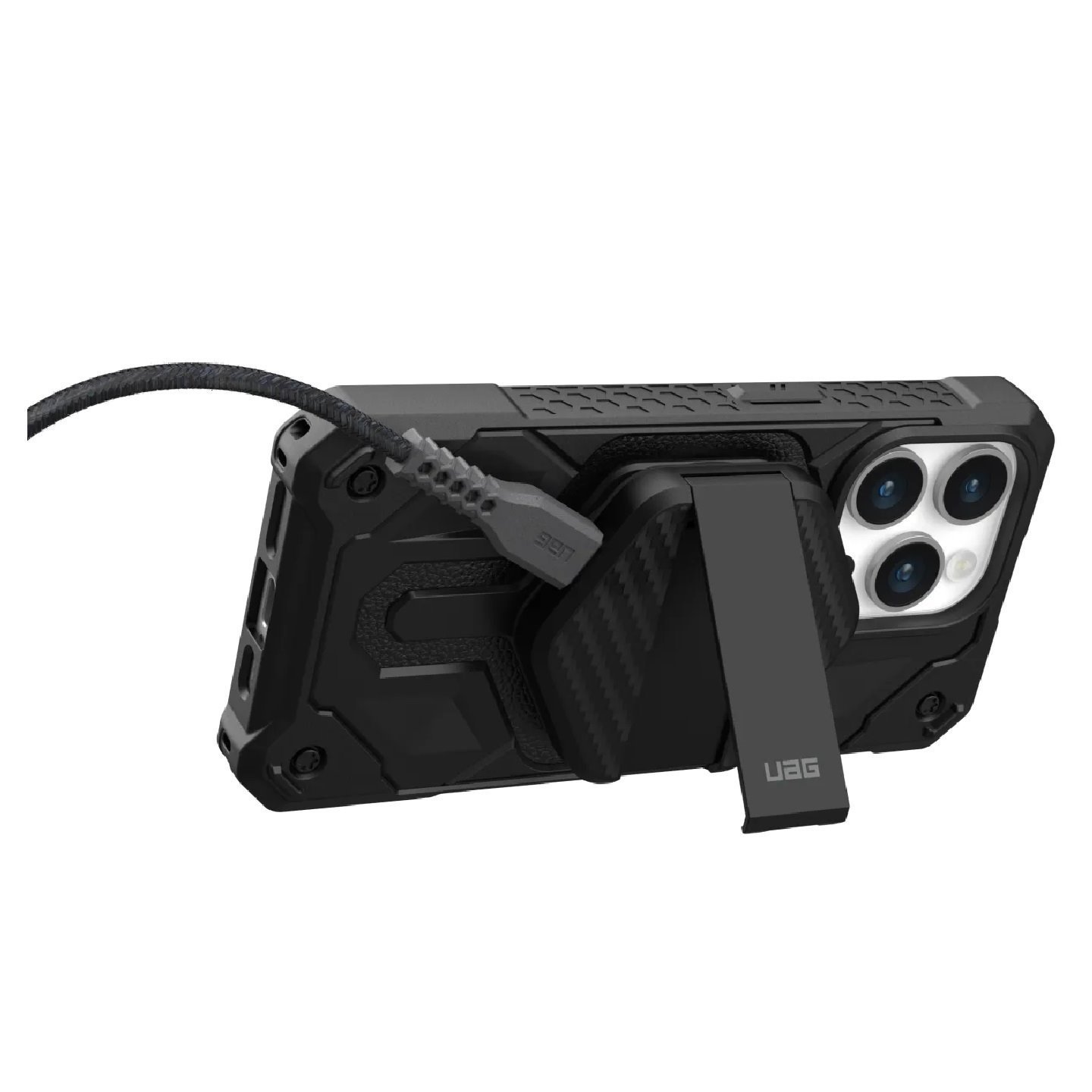 Uag Wireless Charging Pad With Stand - Black/Carbon Fiber (9B4410114042),Up To 15W Of Wireless Power, Detachable 4FT Braided Usb-C Cable, 1 YR