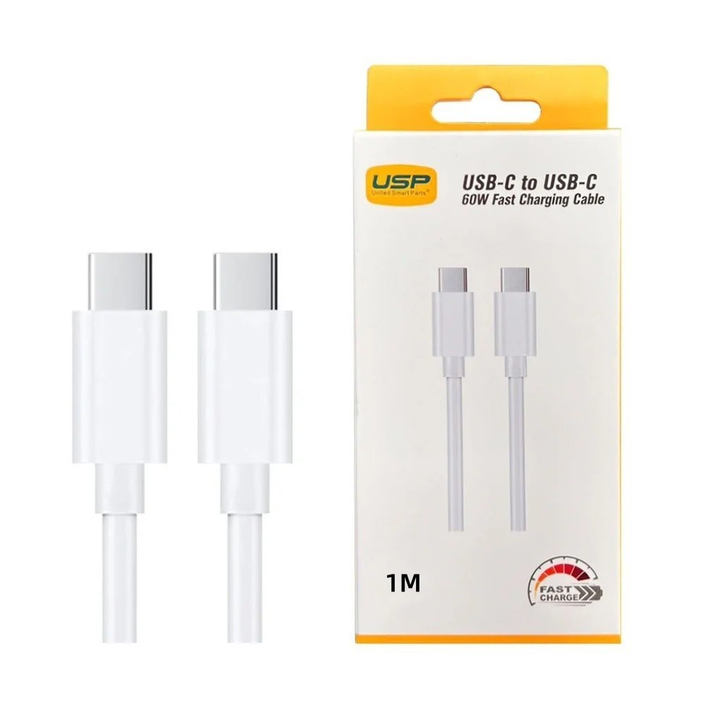 Usp Usb-C To Usb-C 60W Mini Cable (1M) White - 3A , Fast Charge, High Performance, Durable, 8K Bend, Samsung Galaxy,Apple iPhone,iPad,MacBook,Google