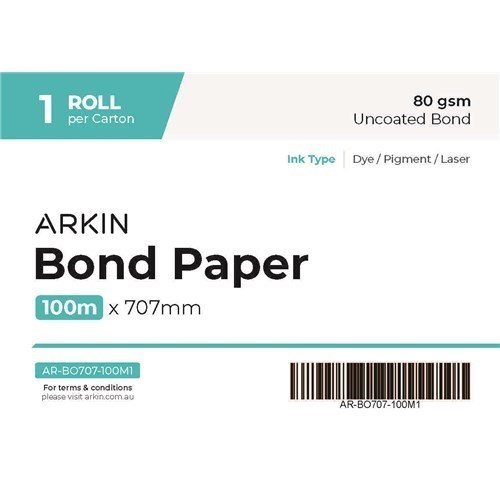 Arkin Bond Paper 80GSM - 707MM X 100M 1 Roll/Ctn