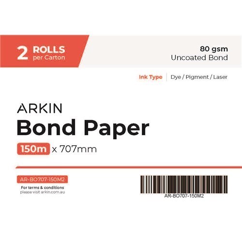 Arkin Bond Paper 80GSM - 707MM X 150M 2 Rolls/Ctn