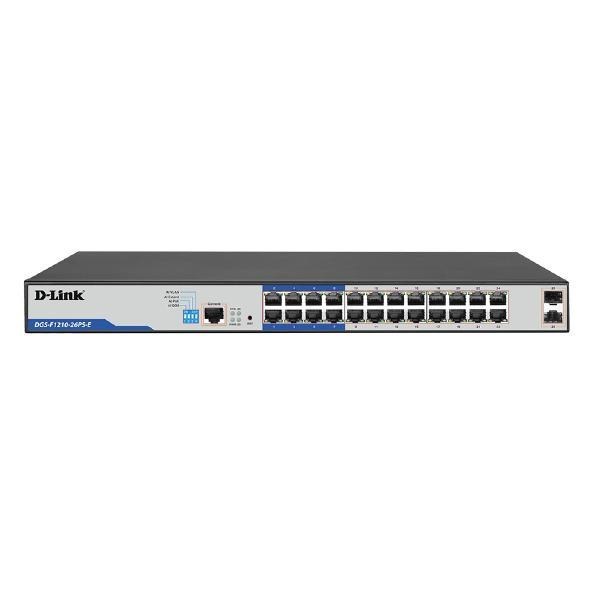 D-Link DGS-F1210, 26-Port Gigabit Smart Managed PoE+ Switch With 24 PoE RJ45 And 2 SFP Ports, 230W