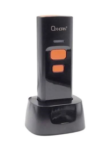 Just You PC Oxhorn Mini Wireless 2.4G Bluetooth 5.0 2D Barcode Scanner Commercial Grade Usb Plug&Play 5V 1A 12HR Working Duration Rechargeable Battery Black