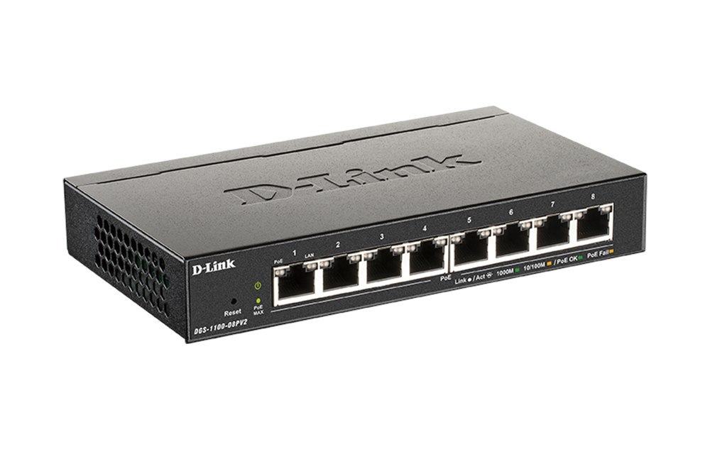 D-Link | DGS-1100-08PV2 | 8 Port Gigabit Smart Managed PoE Switch With 8 PoE Ports (64W PoE Budget)