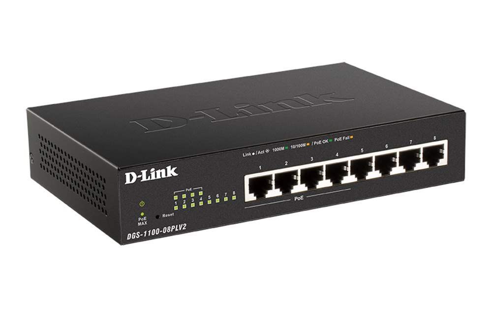 D-Link | DGS-1100-08PLV2 | 8 Port Gigabit Smart Managed PoE Switch With 4 PoE Ports (80W PoE Budget)