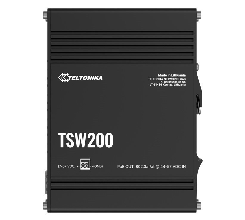 Teltonika TSW200 Industrial PoE+ Ethernet Switch, 2X SFP Ports, 8X PoE+ Ports With Speeds Up To 1000 MBPS, Power Up To 240 W, Psu Excluded