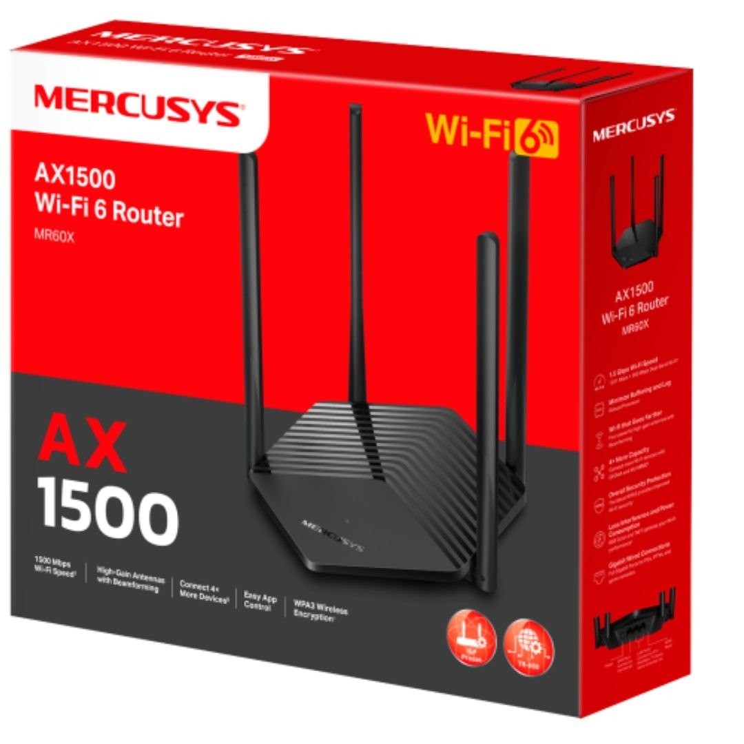 TP-Link Mercusys MR60X Ax1500 WiFi 6 Router, Up To 1.5Gbps, Ofdma, Mu-Mimo, Wpa3
