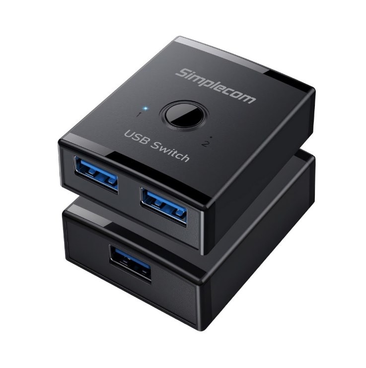 Simplecom KM125 Bi-Directional 2-Way Usb 3.0 Switch 1 In 2 Out (2 In 1 Out) 5Gbps Ideal For Sharing Usb Device Between 2 Computers