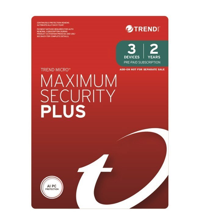 Trend Micro Maximum Security Plus (3 Devices) 2 Year Add-On Auto Renew Oem (Plus = Secure VPN / Cleaner Pro)