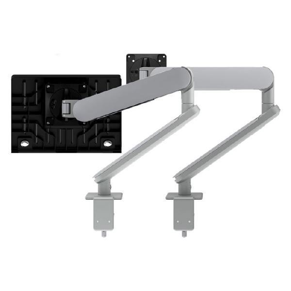 Atdec Ora Duo High-Performance Dynamic Monitor Arms With Laptop Tray. F-Clamp Desk Fixing. Max Load 8KG. Up To 35" Screens. Up To 18" Laptops. Silver