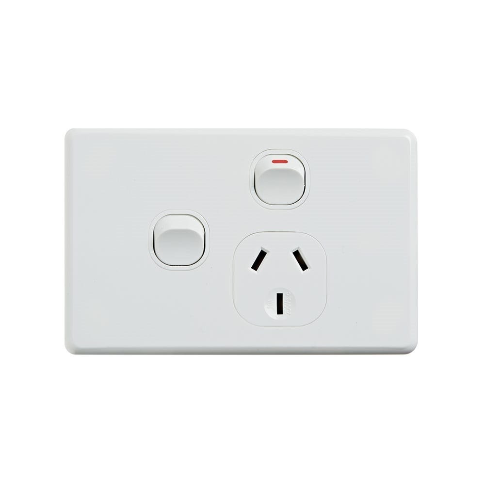 4Cabling 4C | Classic Single Power Point 250V 10A With 16Ax Extra Switch - Horizontal