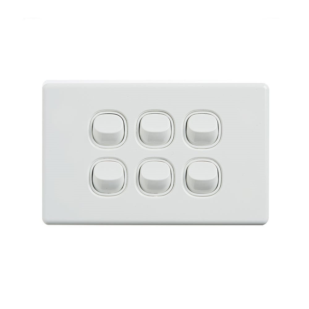4Cabling 4C | Elegant Wall Switch 6 Gang 250V 16A - Horizontal