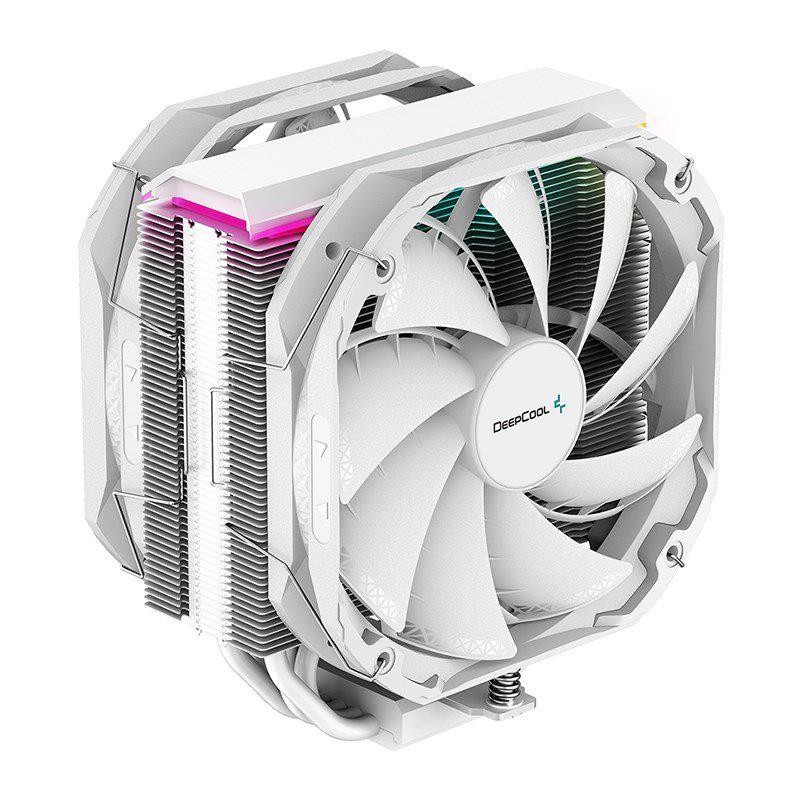 DeepCool As500 Plus White Cpu Cooler Single Tower, Five Heat Pipe Design High Fin Density, Double PWM Fans, Slim Profile, Lga2066/1851-1155/Am4/Am5
