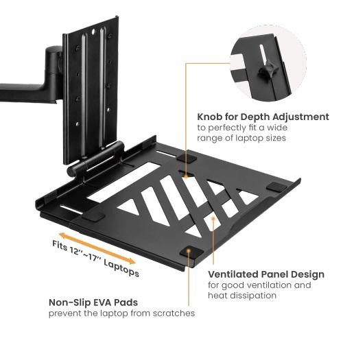 Brateck Adjustable Laptop Tray For Monitor Arms Fits12-17' With Standard 75X75 Vesa Plate (LS)