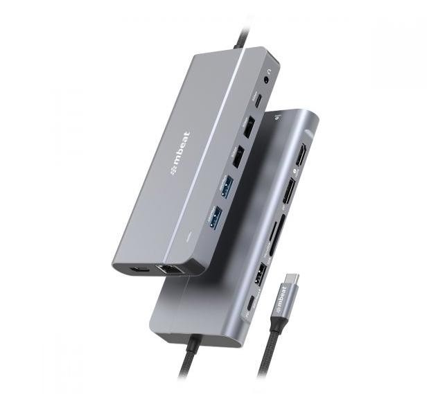 Mbeat® Elite X14 Triple 4K Display Multi-Port Usb-C Hub Usb-C 3.2 Gen 2 × 1, Supports Usb-C DisplayPort 1.4 (DP-Alt Mode) Hdmi 2.0 Version × 2, Max.