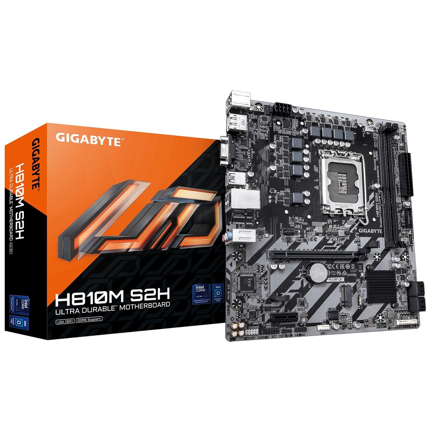 Gigabyte H810M S2H Intel Lga 1851 Atx Motherboard, 2X DDR5 ~128GB, 1X Pci-E X16, 1X Pci-E X1, 1X M.2, 4X Sata, 3X Usb 3.2, 3X Usb 2.0