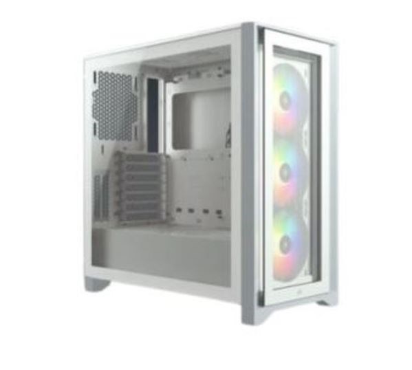 Corsair Icue 4000D RGB Airflow Mesh Front Panel Mid-Tower, White, 3X Af120 RGB Elite Fans, Node Pro Controller - Gaming Case