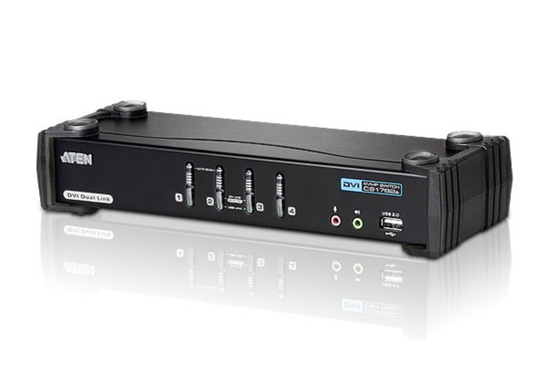 Aten Desktop KVMP Switch 4 Port Single Display Dvi W/ 7.1 Audio, 4X Custom KVM Cables Included, 2X Usb Port, Selection Via Front Panel
