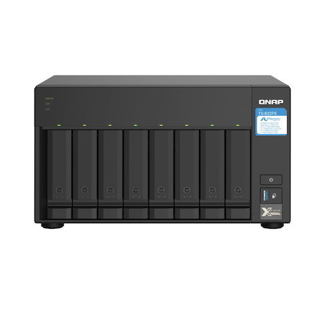 Qnap TS-832PX-4G 8 Bay Nas Lpine Al324 Arm® Cortex-A57 Quad-Core 1.7GHz 4G DDR4 Hot-Swappable 2x10GbE SFP+ 2x2.5GbE Wol 1xPCIe 3xUSB3.2 2YR WTY