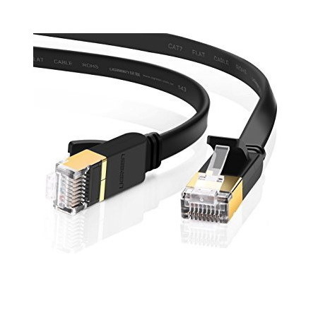Edimax 2M Black 10GbE Shielded Cat7 Network Cable - Flat 100% Oxygen-Free Bare Copper Core, Alum-Foil Shielding, Grounding Wire, Gold Plated RJ45