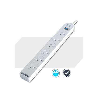Generic Sansai 6-Way Power Board (137P) With Master Switch Overload Protecte Reset Button Indicator Light 100CM Lead 240Vac 10A