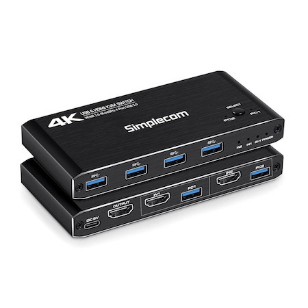 Simplecom KM420 2-Port Hdmi KVM Switch Hdmi 2.0 4K@60Hz 4-Port Usb 3.0 Hub 5Gbps