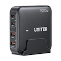 Unitek 100W 4-In-1 Desktop GaN Charger, 2 Usb-C PD, 2 Usb-A QC3.0, With Power Cord, Black, Unitek Gift Box