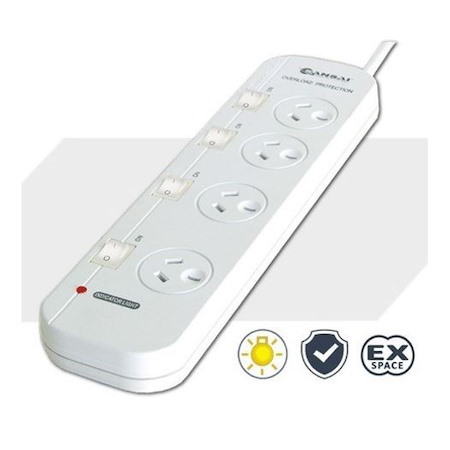 Generic Sansai 4 Way Powerboard 4 Outlet 10A 240V Individually Switched 2 Extra Spaced Sockets 1M Length