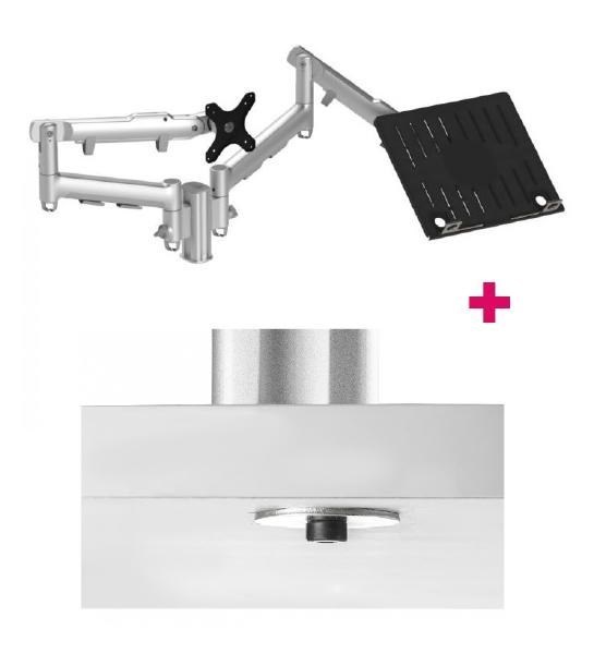 Atdec Awm Dual Monitor Arm Solution - Dynamic Arms - 135MM Post - Bolt - Silver With A Note Book Tray