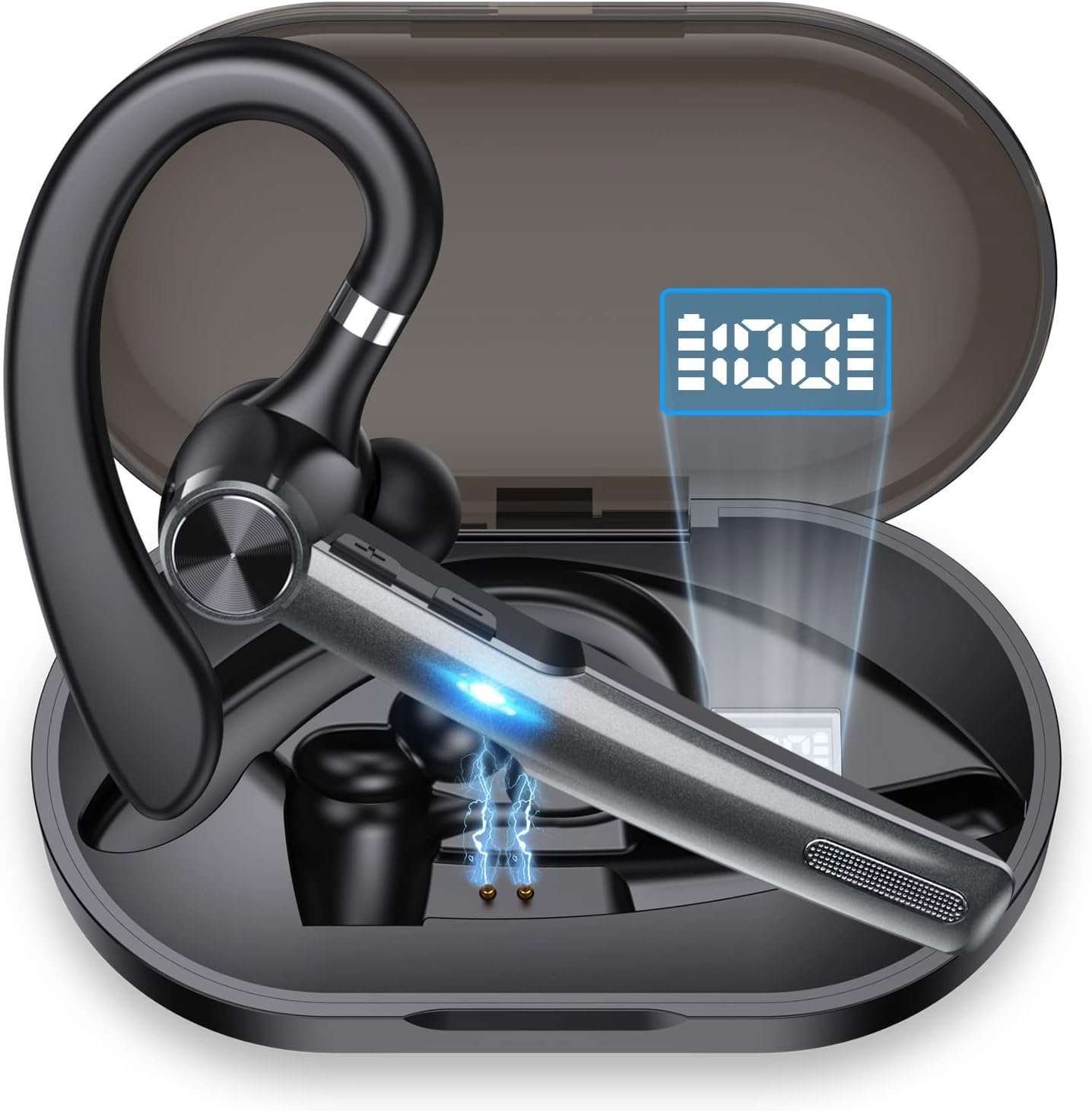 TEIMO Bluetooth Headset, Bluetooth Earpiece with 400mAh Charging Case 55H Playtime, V5.1 Hands-Free Wireless Earphones Built-in Mic for Driving/Business/Office, Compatible for iOS/Android Cellphone