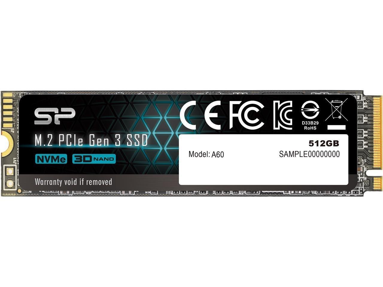 Silicon Power 512GB NVMe M.2 2280 PCIe Gen3 X4 TLC SSD (Sp512gbp34a60m28)