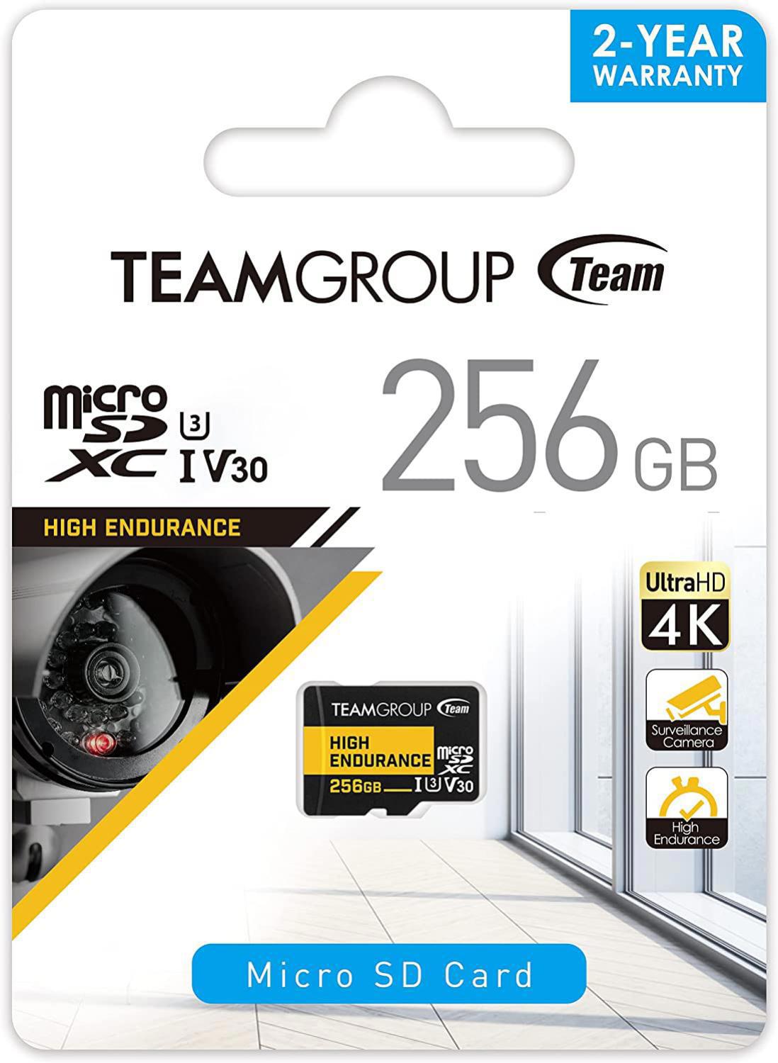Team Group High Endurance 256GB Micro SDXC Uhs-I U3 V30 Memory Card