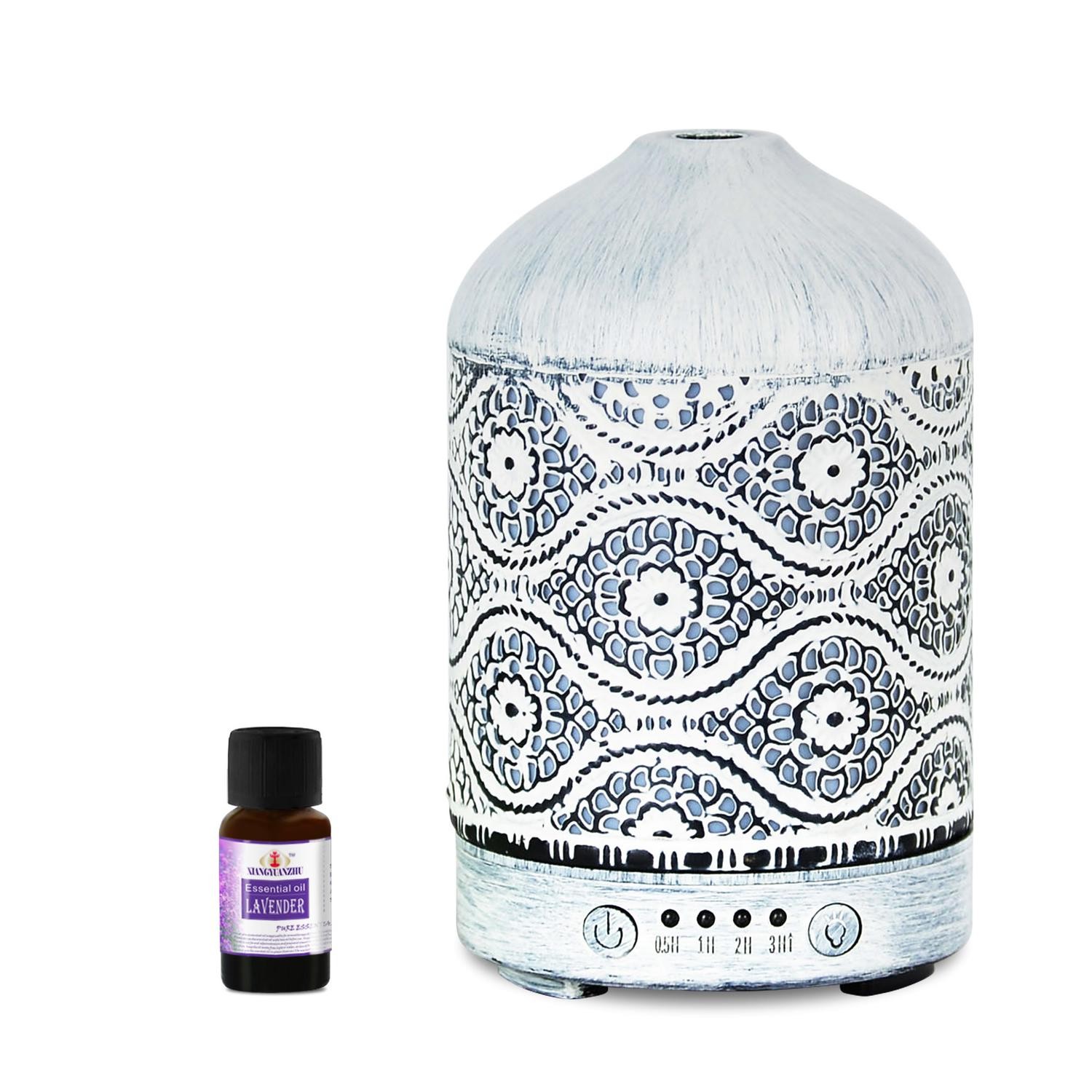 mBeat (LS) Mbeat® Activiva Metal Essential Oil And Aroma Diffuser-Vintage White -100ML Built-In 7 Led Colour Changing Auto Stop Misting Product