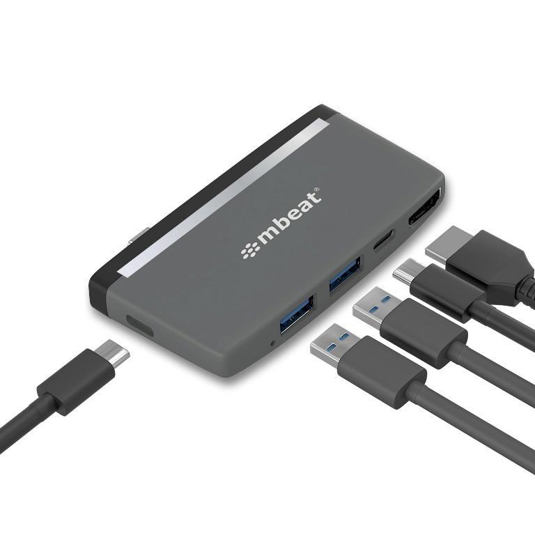 mBeat (LS) Mbeat® Essential Pro  5-In-1 Usb- C Hub (4K Hdmi Video, Usb-C PD Pass Through Charging, Usb 3.0 X 2, Usb-C X 1) Usb 3.0 Speed: Up To 5Gbps