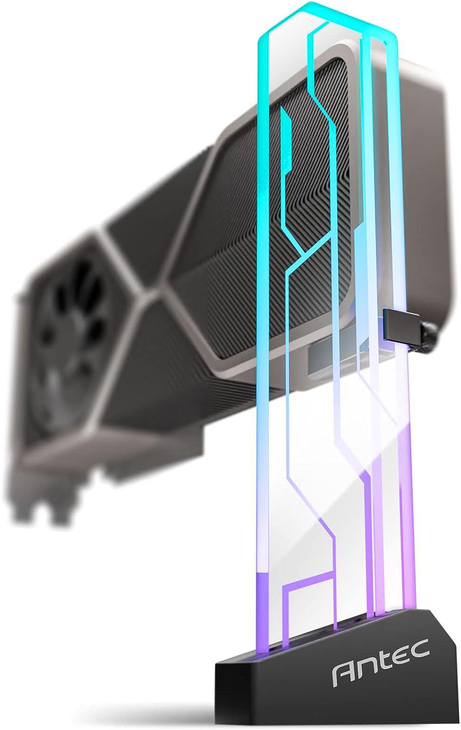 Antec RGB Gpu Support Bracket, Graphics Card Holder, Addressable RGB 5V 3Pin RGB Connector. Tempered Glass Black(LS)