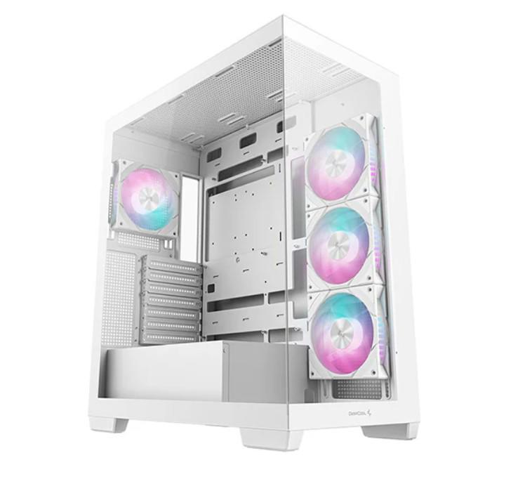 DeepCool CG580 4F WH (White)Panoramic Atx Mid-Tower Case, 4 X Pre Installed Fans Single Chamber, Support Up To 2X 360MM Radiators, Front 2X Usb3.0 (LS