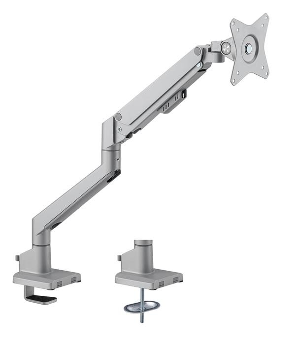 Brateck Single Monitor Thin Gas Spring Monitor Arm Fit Most 17'-32' Monitors, Up To 9KG Per Screen Vesa 75X75/100X100 Matte Silver