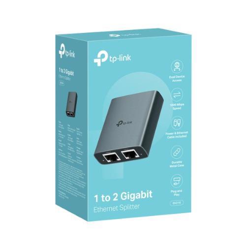 TP-Link Eh210 1 To 2 Gigabit Ethernet Splitter, 1Gbps , 3 × RJ45 1Gbps Ports, 1 × Usb-C Power Supply Port, Aluminum Alloy Case