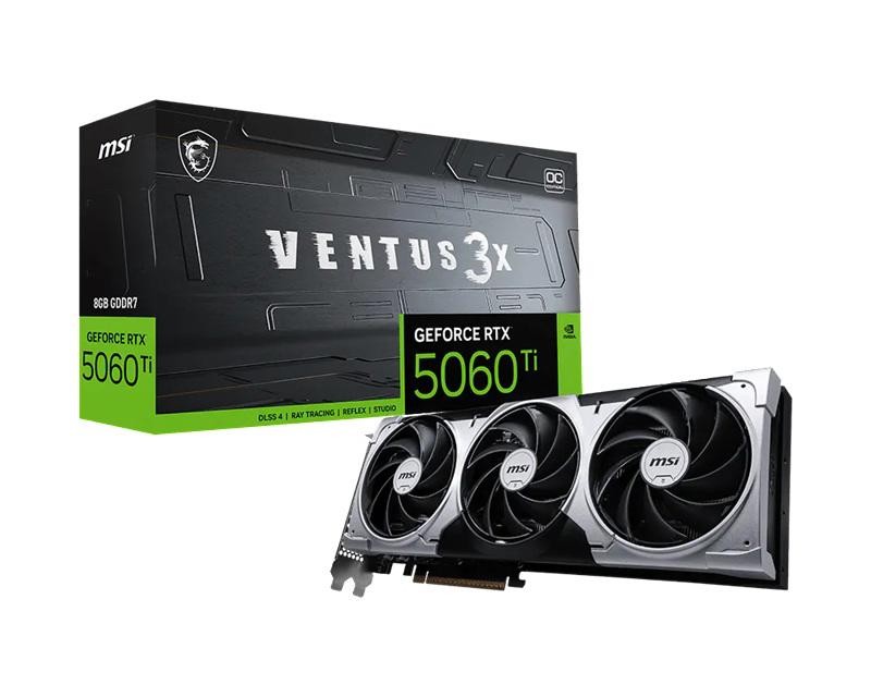 Msi nVidia GeForce RTX™ 5060 Ti 8G Ventus 3X Oc, Pci Express® Gen 5 X 16, Boost: 2602 MHz, Cuda 4608 Units, 8GB GDDR7, Hdmi™ X 1
