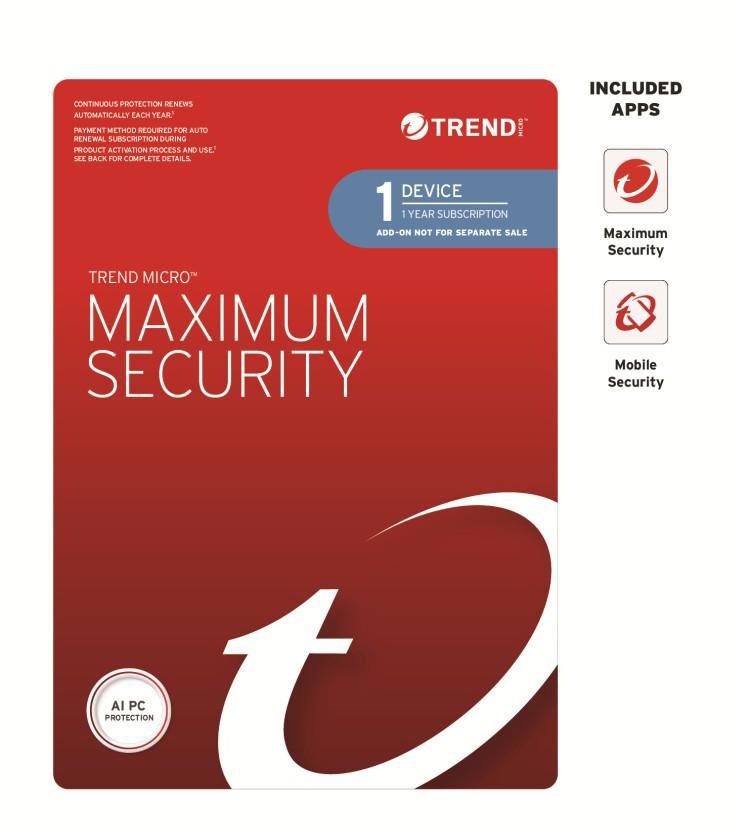 Trend Micro Maximum Security (1 Device) 1 Year Add-On Auto Renew Oem