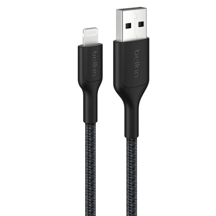 Belkin BoostCharge Pro Braided Lightning To Usb-A Cable (0.15M) - Black (Caa020fq0mbk), 2.4A/15W, 480Mbps, 350K Bends, MFI-Certified, 2 Years Warranty
