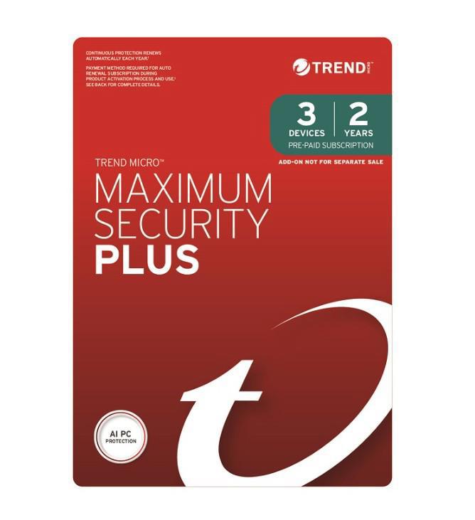 Trend Micro Maximum Security Plus (3 Devices) 2 Year Add-On Auto Renew Oem (Plus = Secure VPN / Cleaner Pro)
